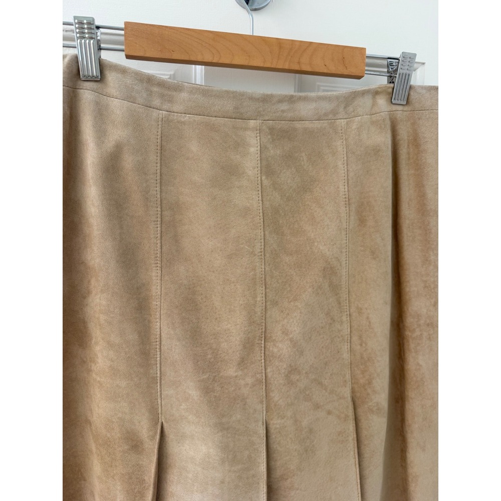 Vintage Ann Taylor Loft Pleated Suede Leather Skirt Tan Brown Size 12 Y2K - Picture 3 of 9
